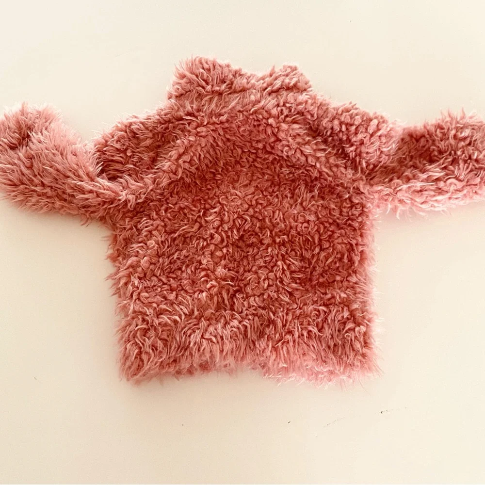 Disney Junior Minnie Mouse Jacket 12 Months Pink Fuzzy Sherpa Embroidered Patch